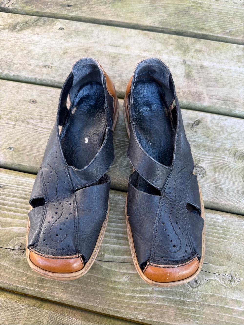 Rieker Women's EU 37 Black Brown Leather Comfort Slip-On Sandals - Picture 2 of 9